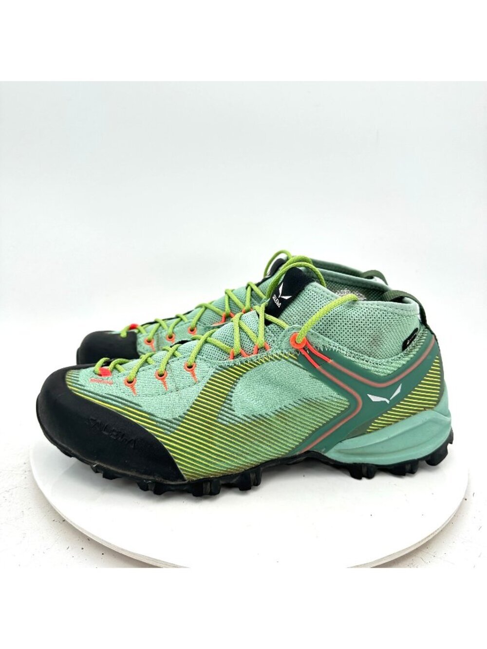 Salewa MT Alpenviolet Women Size 9 Field Green Fluo Coral Goretex Trekking Shoes